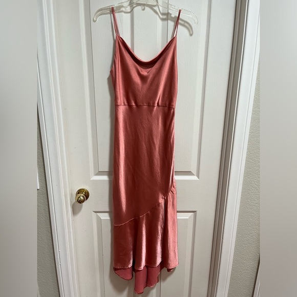 Satin Pink Formal Slip Cowl Neck Midi Dress Sz XS - Picture 2 of 9